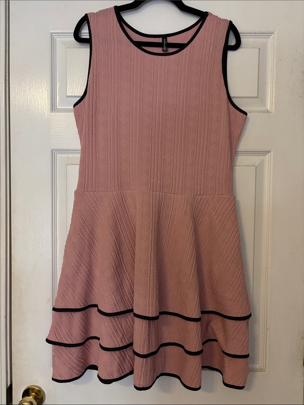 Girls' Pink Sleeveless Fit-and-Flare Dress with Black Trim
